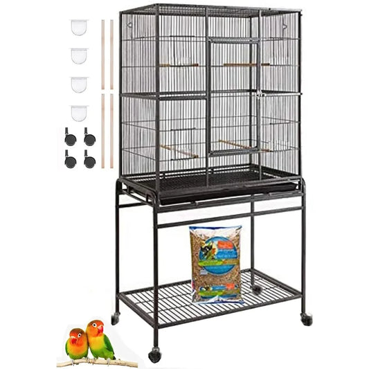 Large Wrought Iron Metal Bird Flight Breeder Cage  with Removable Rolling Stand