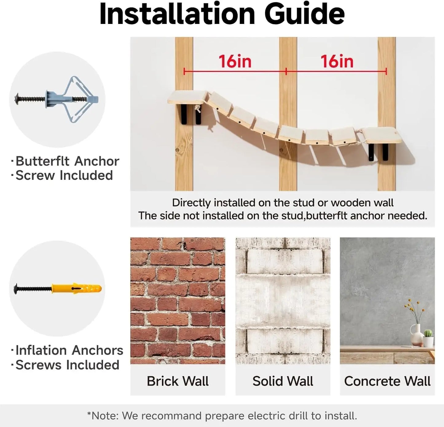 Mewoofun Cat Bridge Cat Climbing Shelves 12.9 Inch Wooden Cat Stairs Cat Wall Furniture for Jumping Climbing For Wall Mounted