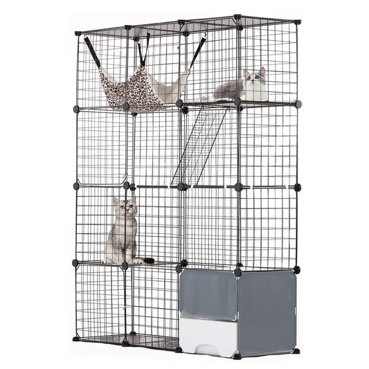 4-Level Cat Habitat with Removable Steel Mesh Litter Tray  Indoor Outdoor Use