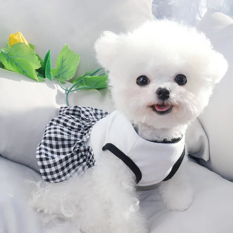 Summer Pet Dress Simple Plaid Luxury Skirts Chihuahua Yorkies Thin Breathable Dresses Cat Soft Skirt Puppy Clothes Dog Supplies