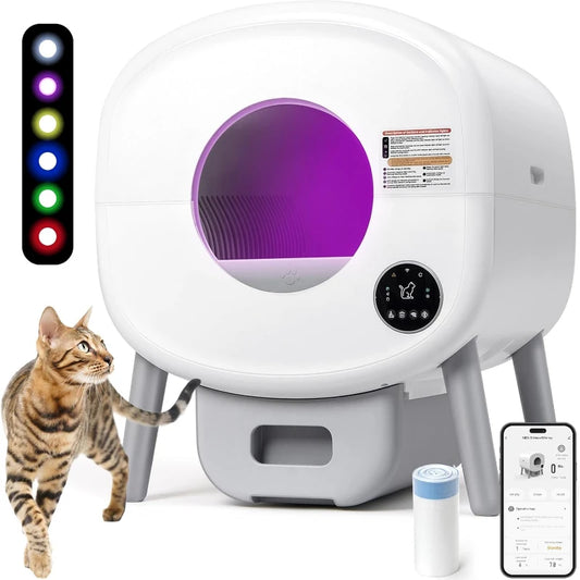 Extra Large Automatic Litter Box Self Cleaning for Multiple Cats, Odor-Free, App-Controlled,