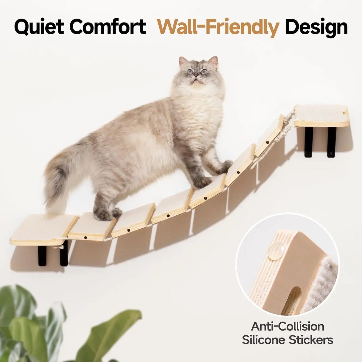 Mewoofun Cat Bridge Cat Climbing Shelves 12.9 Inch Wooden Cat Stairs Cat Wall Furniture for Jumping Climbing For Wall Mounted
