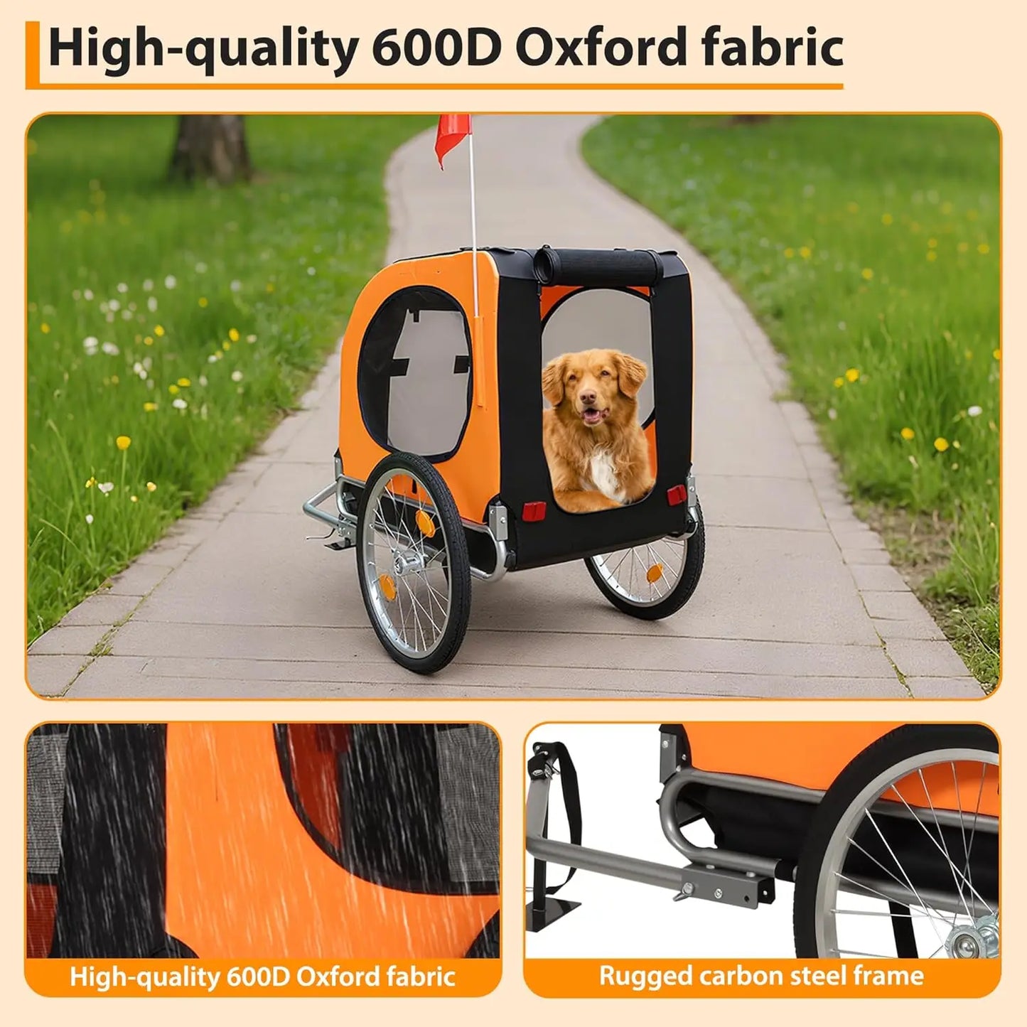 Large Dog Bike Trailer 88Lbs Capacity Pet Bicycle Carrier Foldable with Quick Release Wheels