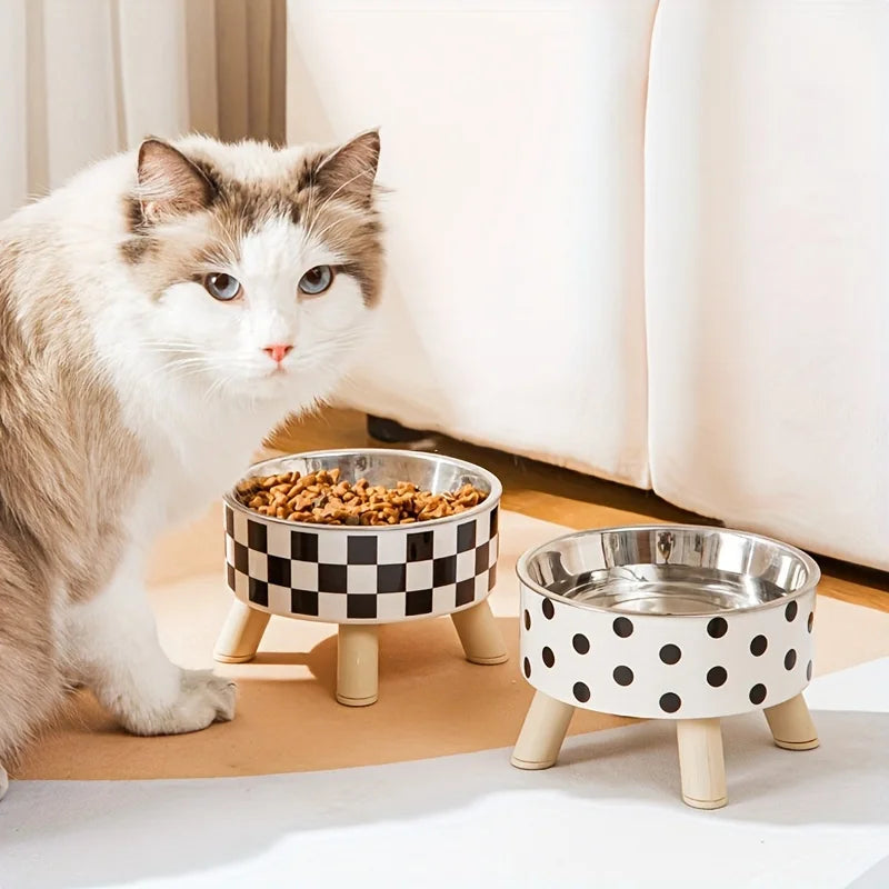 1pcsElevated stainless steel cat bowl with neck protection design - anti slip,