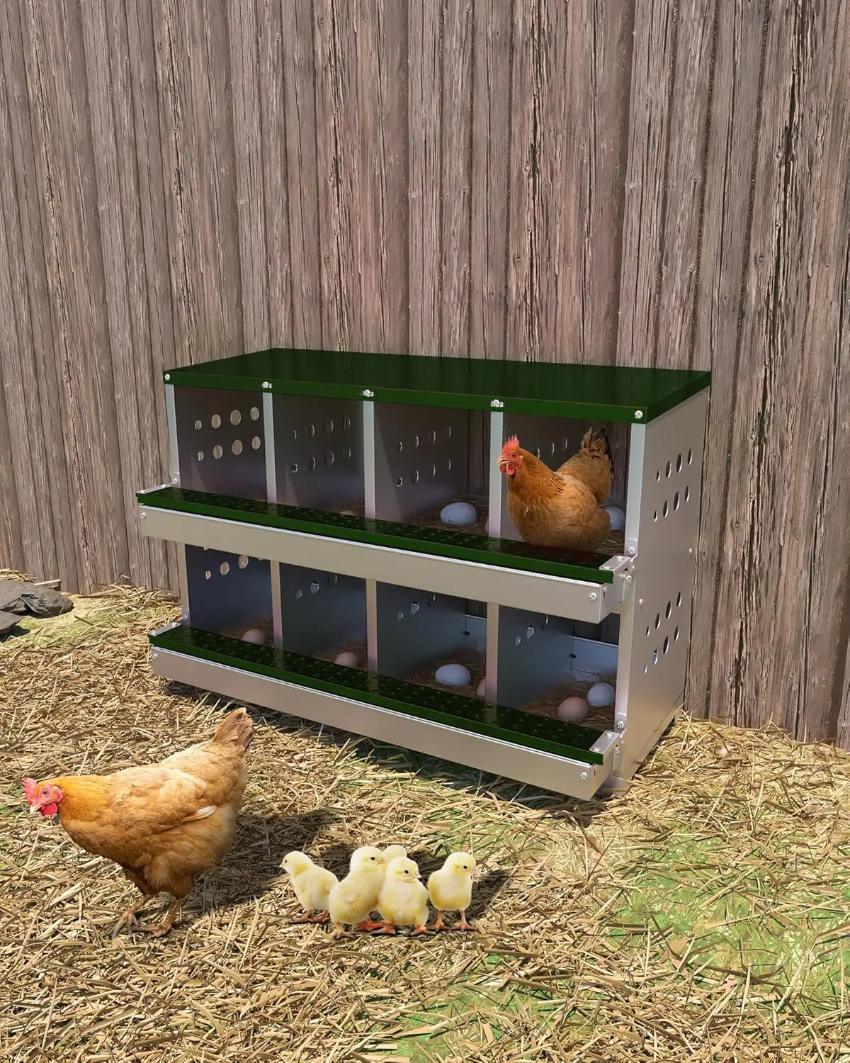 Metal Chicken Coop Nesting Box Multi-compartment Rustproof Ventilated Chicken Laying Boxes with Roll Out Egg Collection for Hens