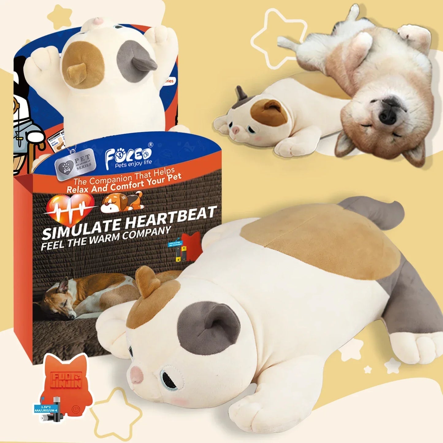 Puppy Heartbeat Stuffed Toy. Pet stress Relief and Calming Aid,  Toys for Dog Relief, Plush Squeaky Chew Toy for Pets