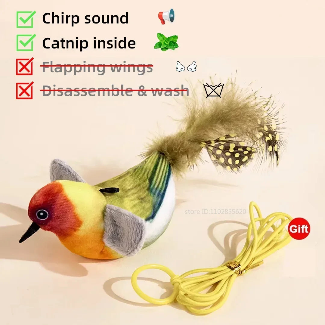 Rechargeable Chirping Flapping Bird Catnip Touch Acti vated Squeak Plush Toy Pet