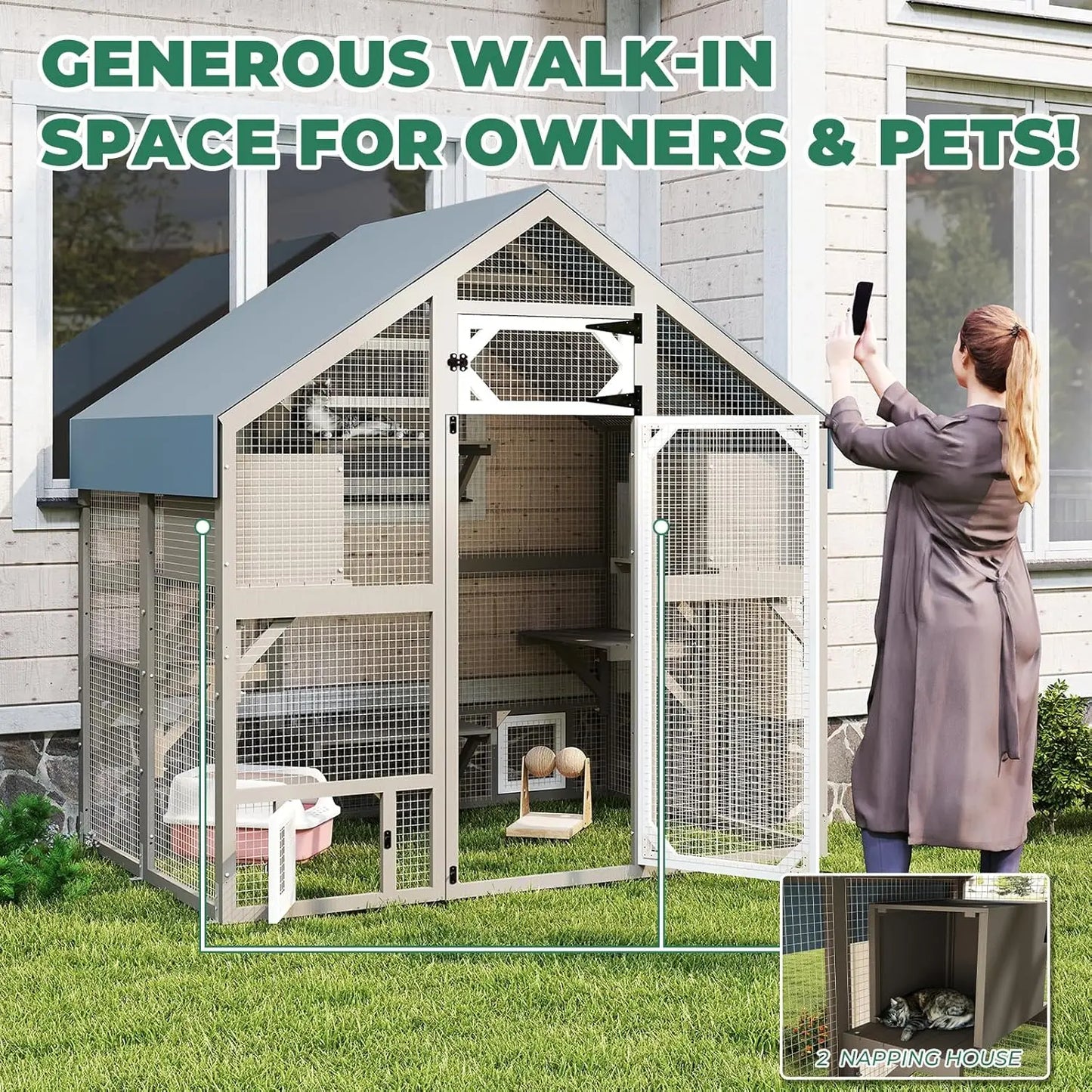 71" Weatherproof Outdoor Cat Enclosure – Large Walk-In Cat House with Window