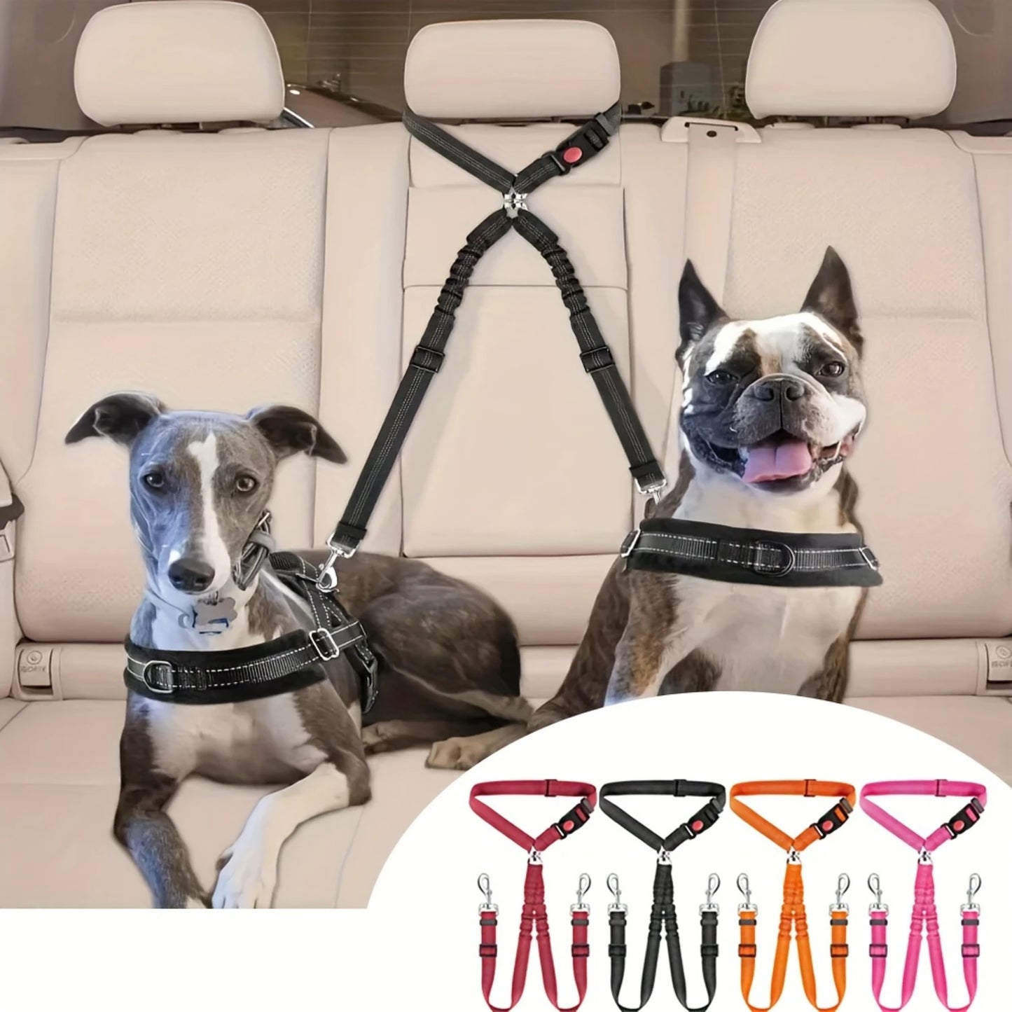 Car Seatbelt - Nylon Safety Harness For 2 Pets
