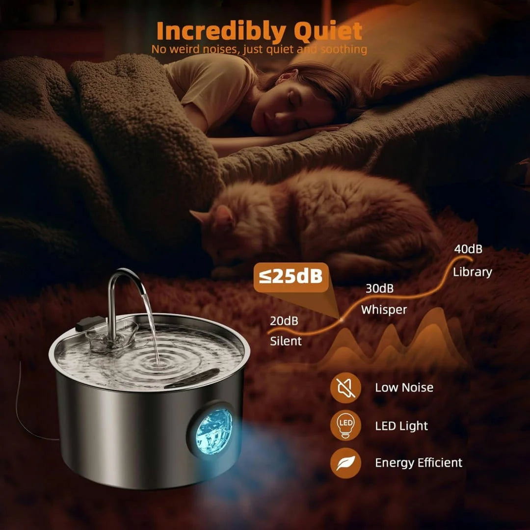 Stainless Steel Cat Water Fountain , 108oz Pet Fountain Dispenser Automatic