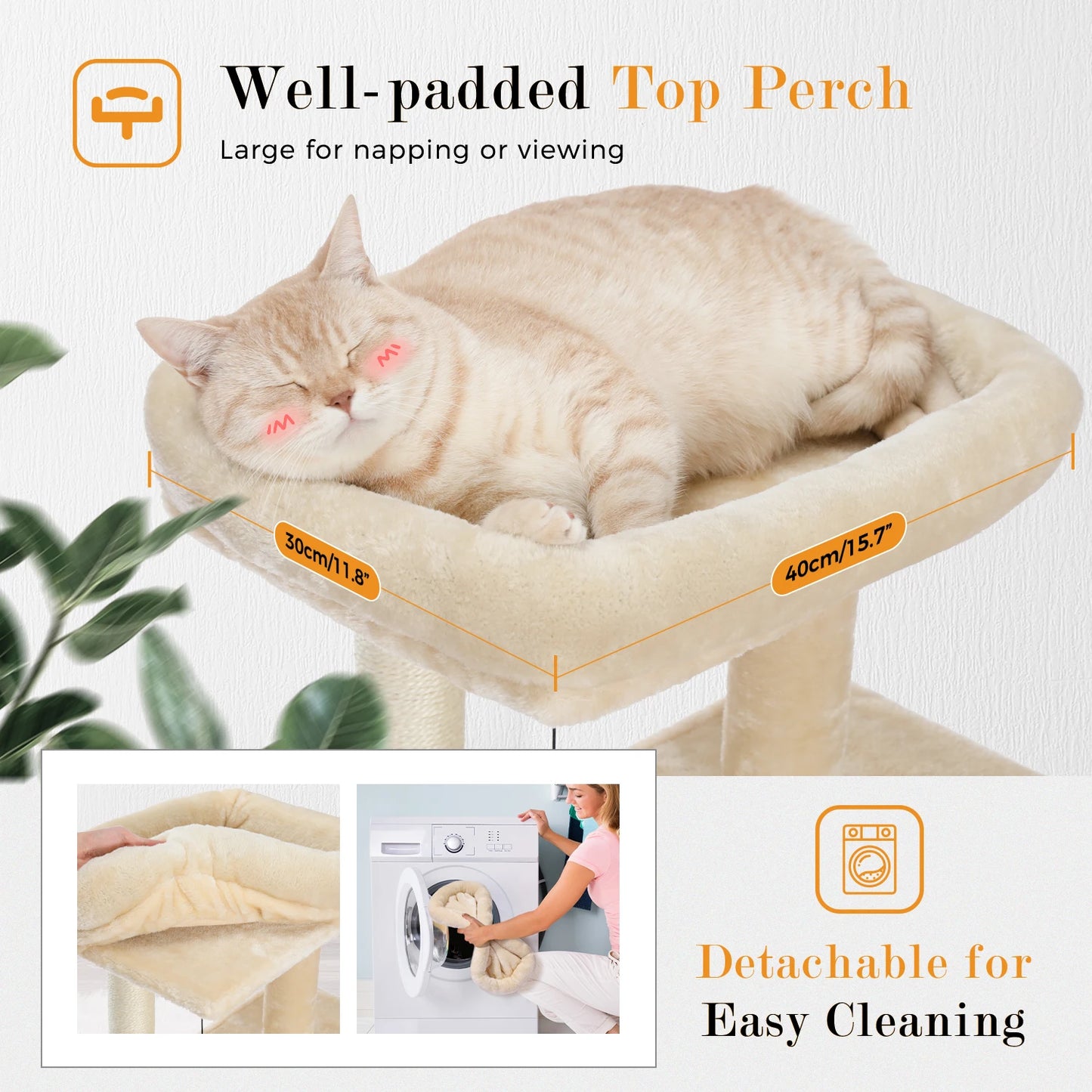Multi-level Cat Tree with Spacious Perch,Double Condos,Fully Wrapped Scratching Sisal Post