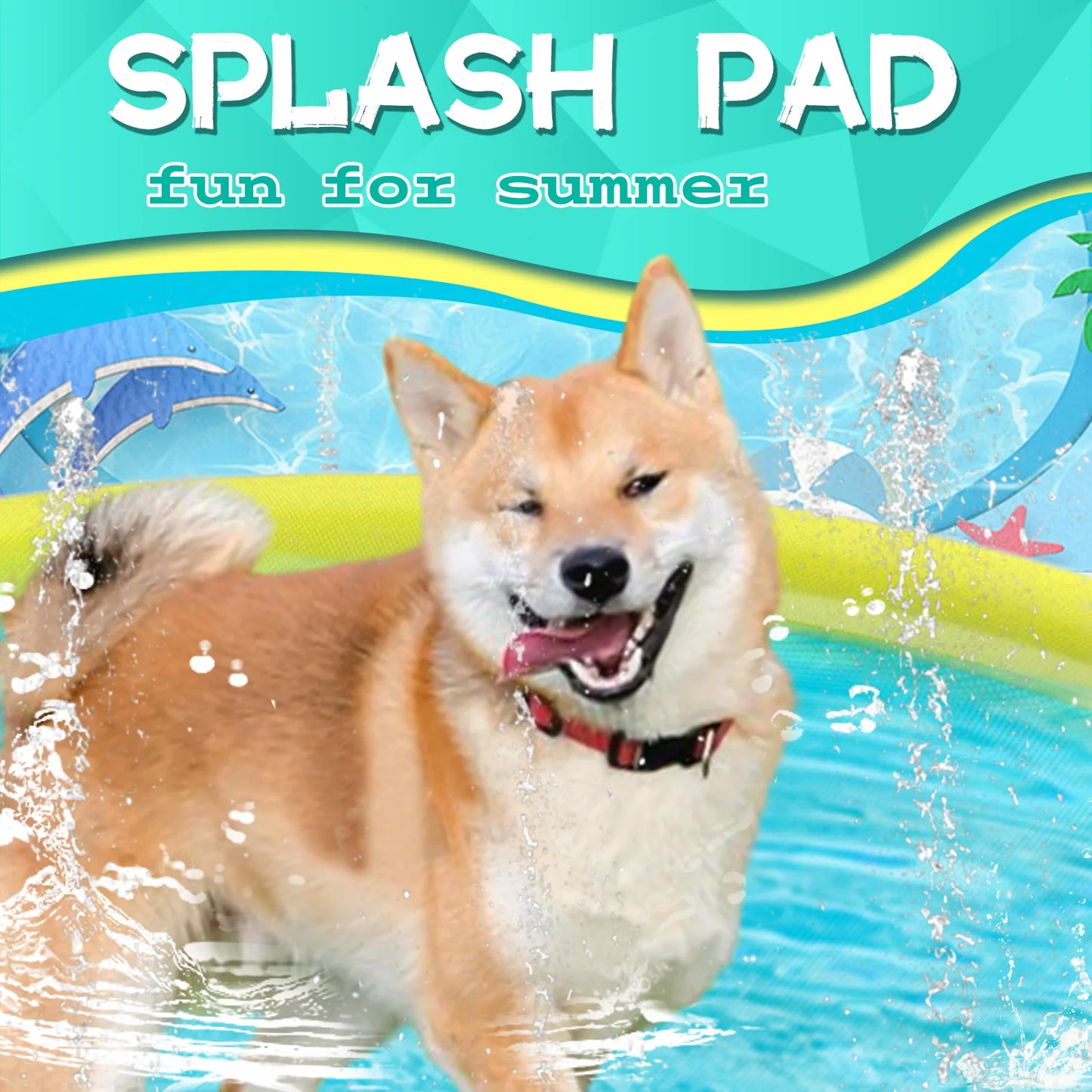 Non-Slip Splash Pad for Pets Summer Outdoor Water Toys, Sprinkler Pool for Dogs Outdoor Play