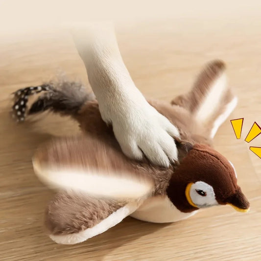 Rechargeable Chirping Flapping Bird Catnip Touch Acti vated Squeak Plush Toy Pet