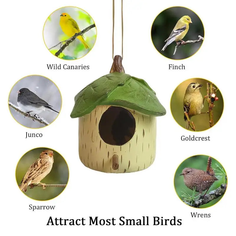 Hanging Bird House Outdoor Birdhouse Resin Novelty Decorative Garden Decor Hummingbird Nest for Garden Fence Patio Yard Backyard