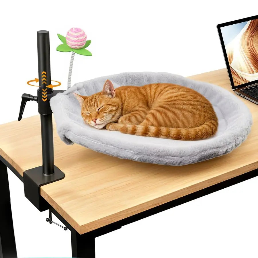 Cat Desk Bed 360 Rotating amp Adjustable, Soft Faux Fur, Supports Up to 44lbs, Removable amp Washable