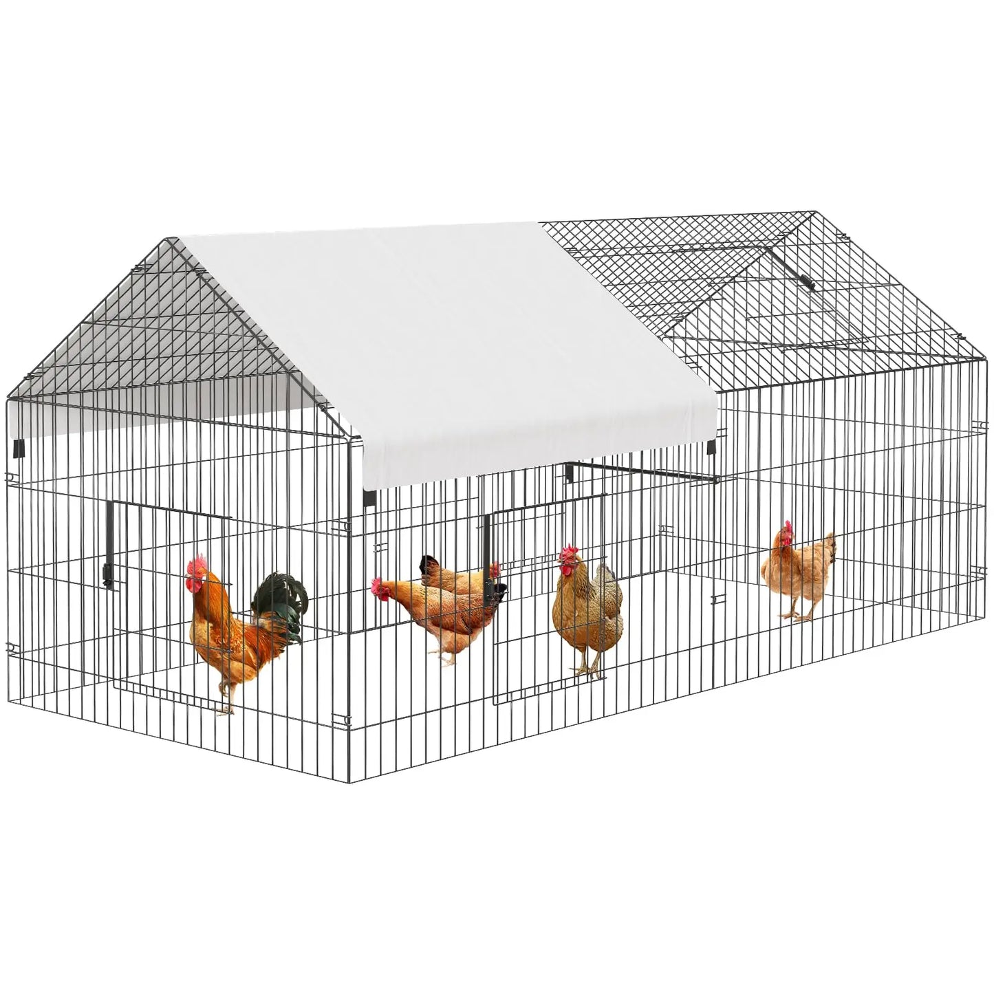 Heavy Duty Chicken Run Coop Cage Walk In Coop Poultry Hen Rabbit Metal Kennel Hutch Pen with Waterproof UV Cover Outdoor