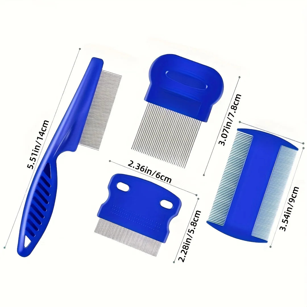 Pack of 4 Flea and Lice Combs, Stainless Steel Rabbit Dog Cat Grooming Comb