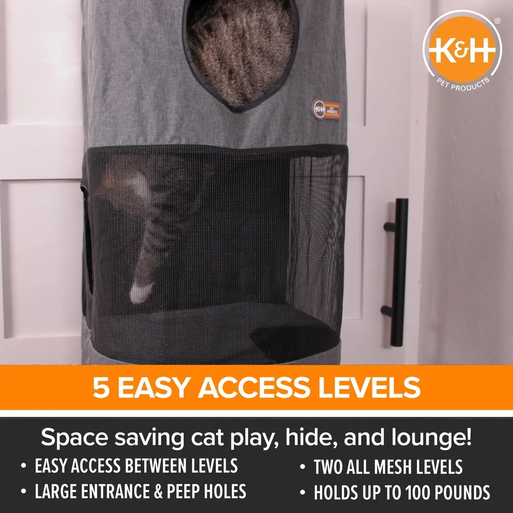 Space-Saving High Rise Cat Tree with Mesh Windows and Secure Straps Play and Relaxation