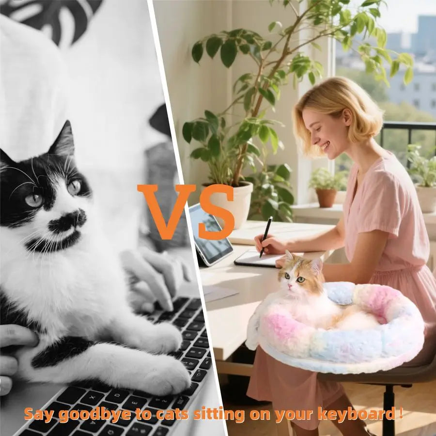 Desk Bed, Cat Perch for Home Office, 360Rotating amp Adjustable Shelf, Removable Comfortable Soft Pet Nest Bed,