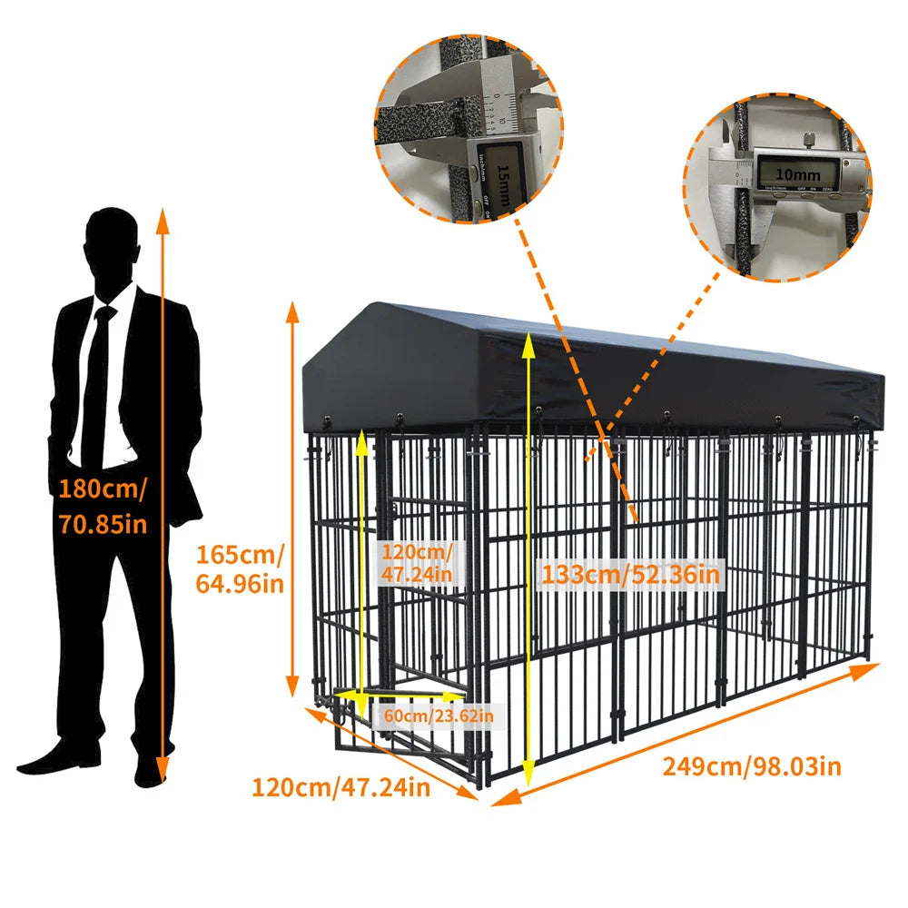 Heavy Duty Large Dog Kennel Pet Welded Metal Playpen Animal Cage with Roof Cover