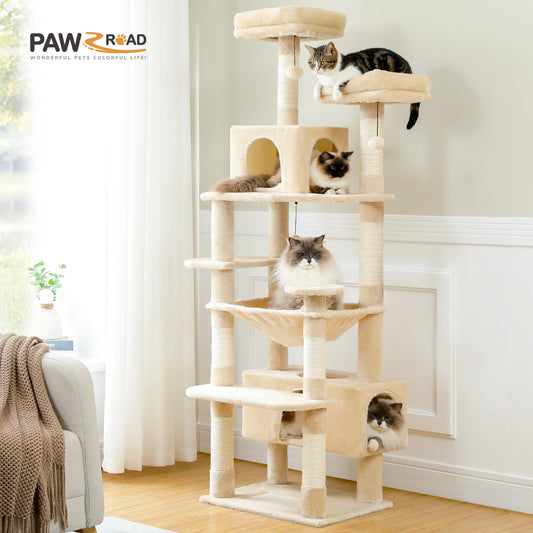 Multi-Level Cat Tree Tower with Scratching Posts&Board, Hammock, Cat Condo,