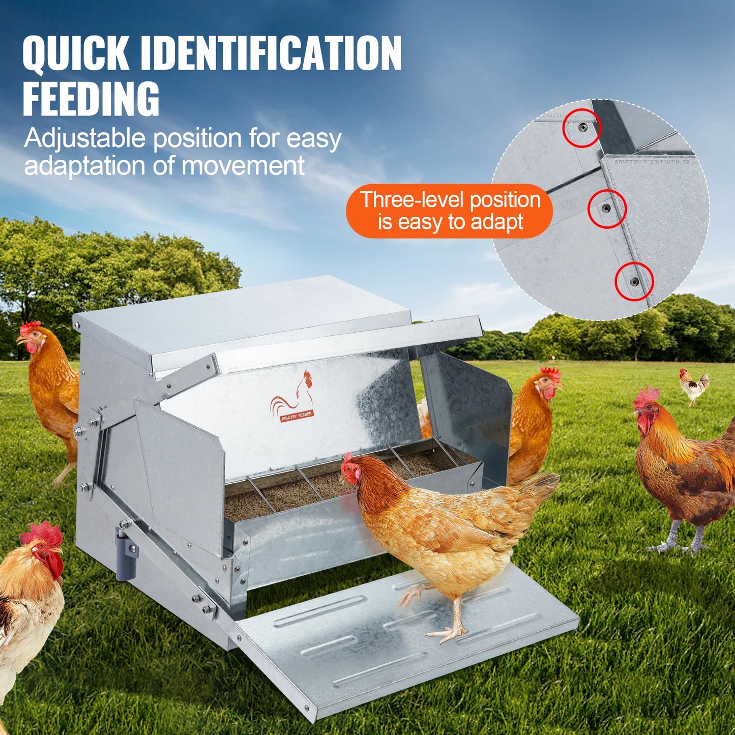 SucceBuy Automatic Chicken Feeder 25 lbs Capacity Feeds 10 Chickens up to 11 Days Galvanized Steel Poultry Feeder