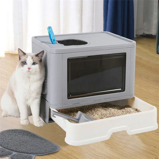 Foldable Cat Litter Box Front Entry & Top Exit Toilet Boxes