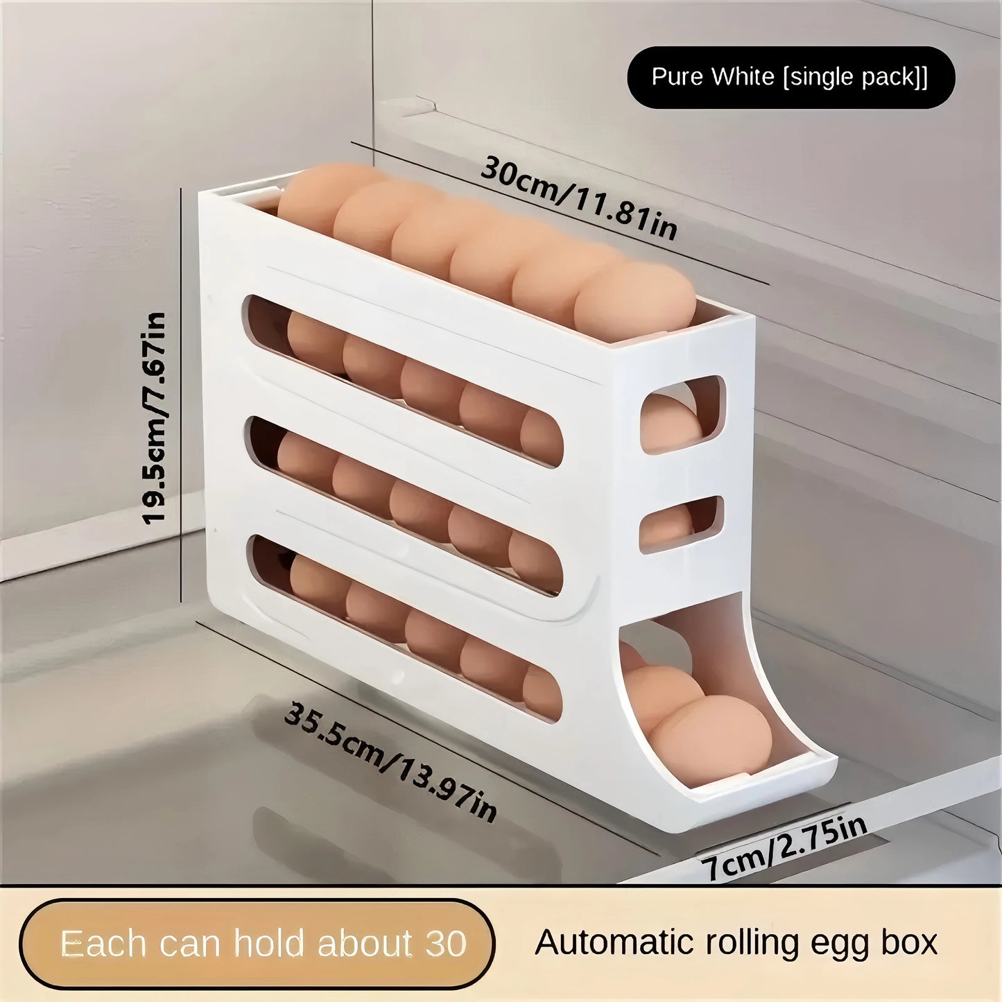 4 Tiers Egg Holder for Fridge， Automatic Egg Rolling Rack,