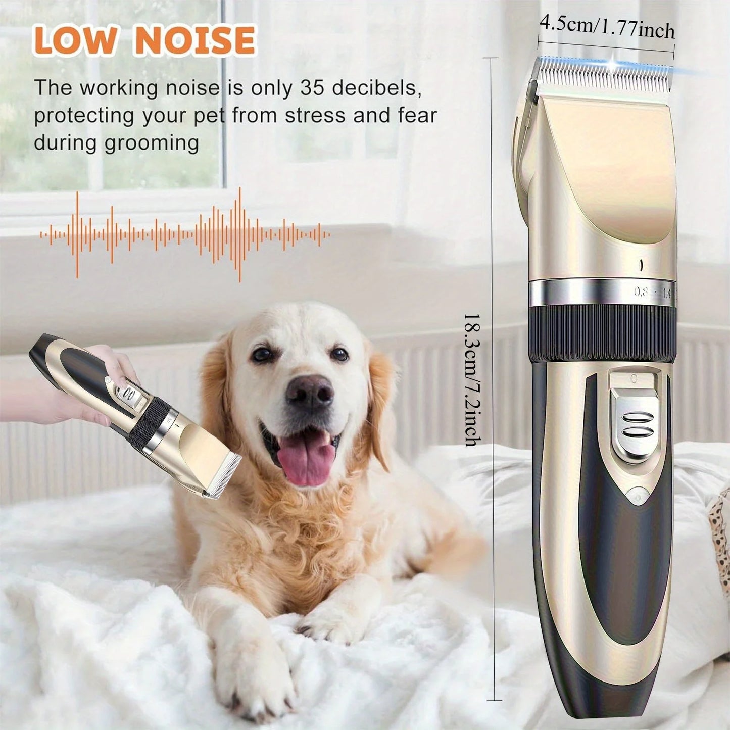 Professional Wireless Electric Pet Grooming Kit: Low-Noise Hair Trimmer