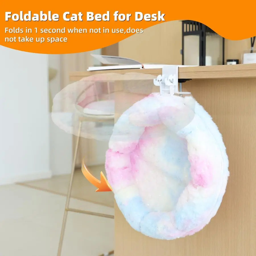 Desk Bed, Cat Perch for Home Office, 360Rotating amp Adjustable Shelf, Removable Comfortable Soft Pet Nest Bed,