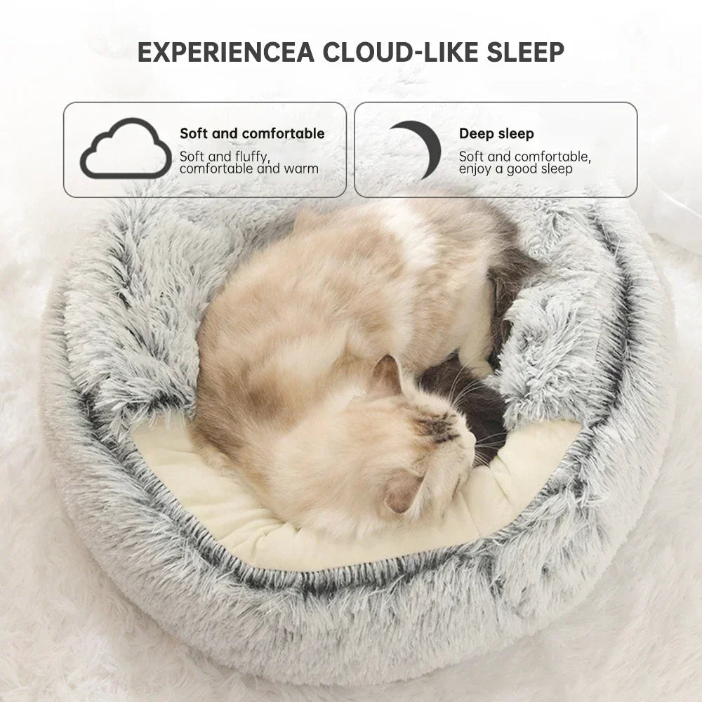 Round Bed Pet Mattress Warm Comfortable Basket Cat Dog 2 In 1