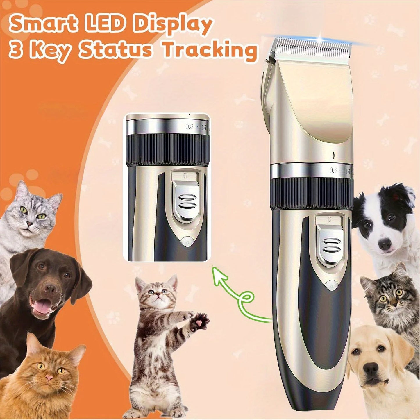 Professional Wireless Electric Pet Grooming Kit: Low-Noise Hair Trimmer