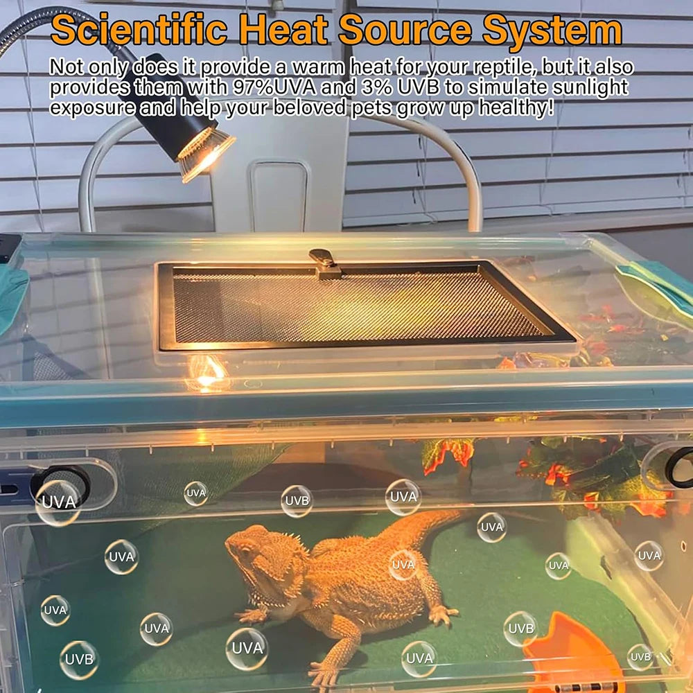 Reptile Heat Lamp 50W UVA UVB Light Rotatable Basking Spot Light Simulated Sunlight For Turtle Lizard