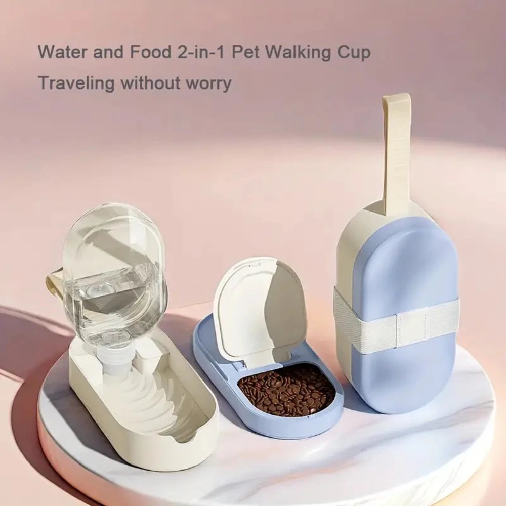 Portable Pet Water Bottle & Food Dispenser with Cup for Cats, Dogs, Rabbits