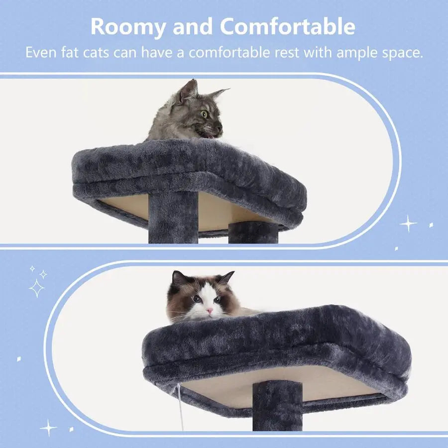 Tall Cat Tree Tower, Heavy Duty Scratching Posts with Large Platforms, Cozy Condos, Big Hammock,