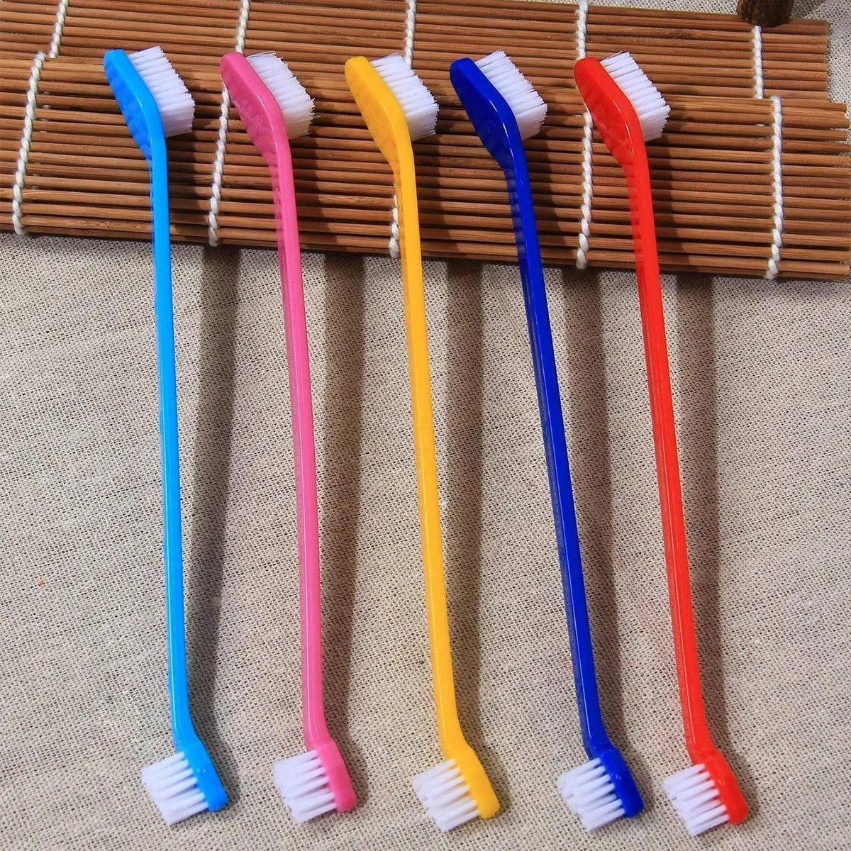 5pcs/set Long Handle Pet Toothbrush Double-head Dog Toothbrushes