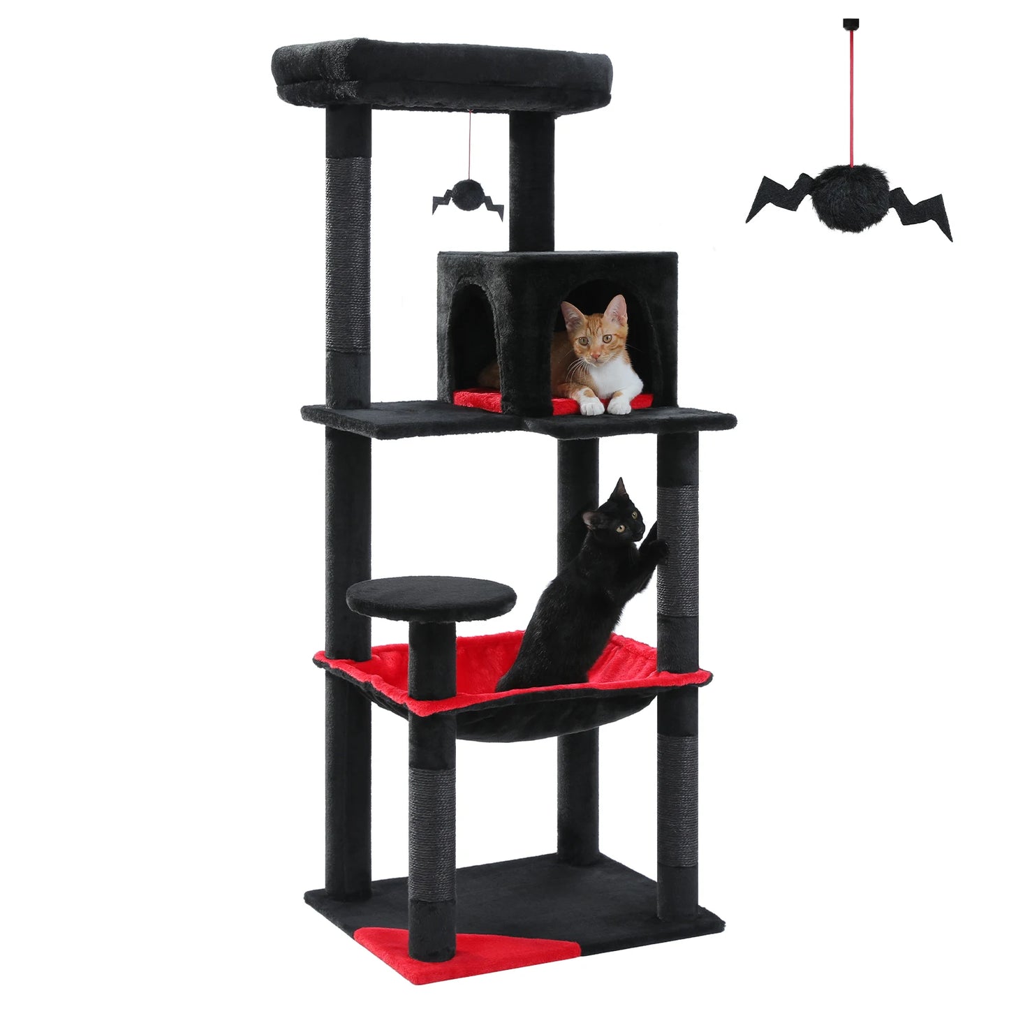 Gothic Cat Tree for Indoor Cats, Tall Cat Tower with Super Large Hammock, Sisal Covered Scratching Post
