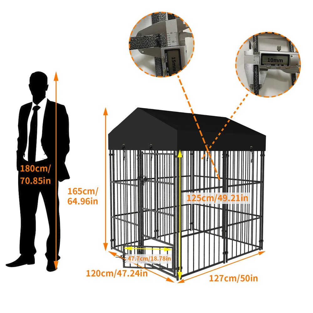 Heavy Duty Large Dog Kennel Pet Welded Metal Playpen Animal Cage with Roof Cover