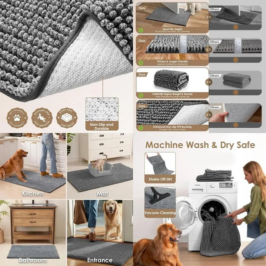 Super Absorbent Dog Door Mat or Muddy Paws 60x36 Inch Indoor,Doormat Outside Entrance, Quick Dry Chenille Washable Dog Mat