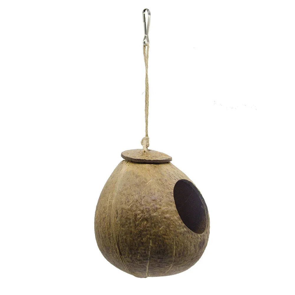 Hanging Coconut Bird House with Ladder, Nest Hut for Parrots & Small Birds