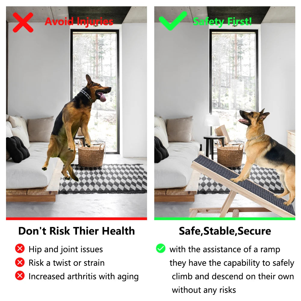 Pet Dog Ramp Ladder Natural Pine Wooden Lightweight Folding Anti-skid Adjustable 2 Height Climbing Ladder