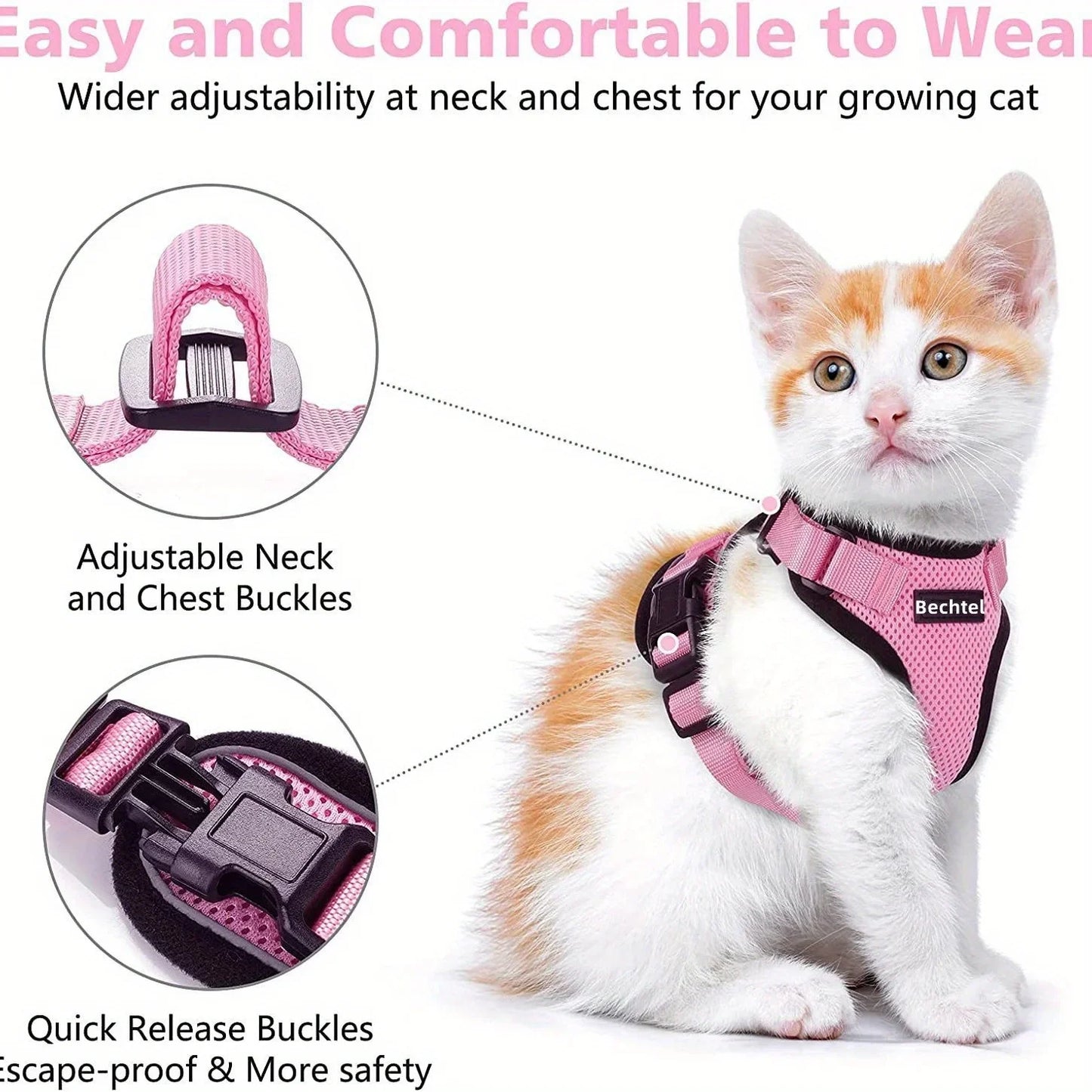 Adjustable Cat Leash Vest Pet Chest Carrier
