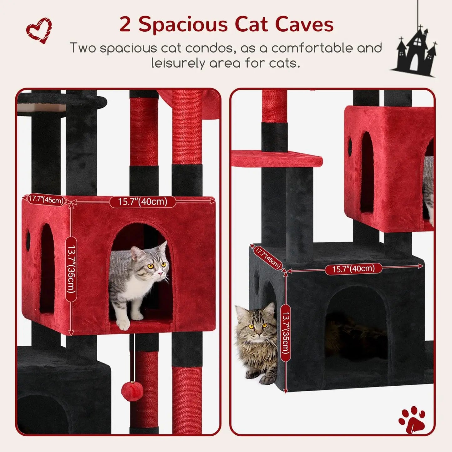 Gothic Cat Tree for Large Indoor Cats, 61-inch Tower with Scratching Posts, Top Perch & Condos