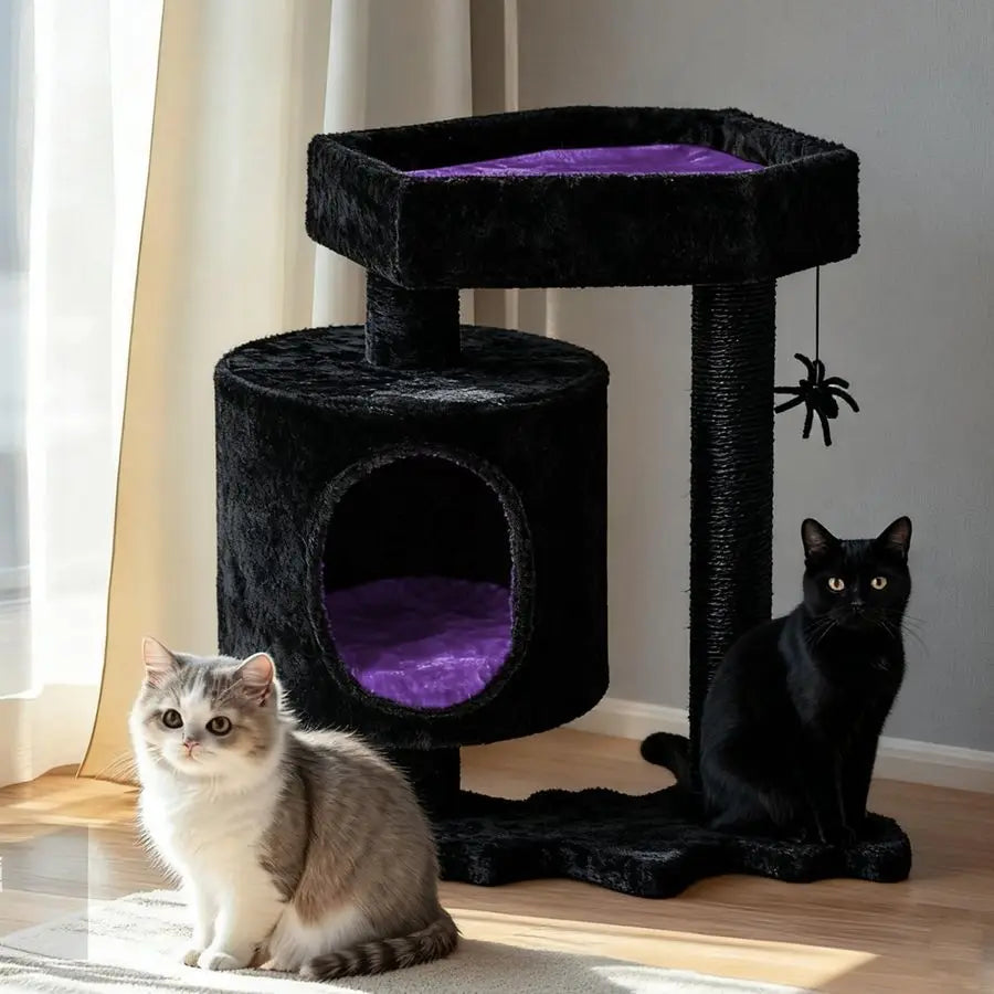 Gothic Cat Tree with Coffin Bed, Cat House with Scratching Posts,