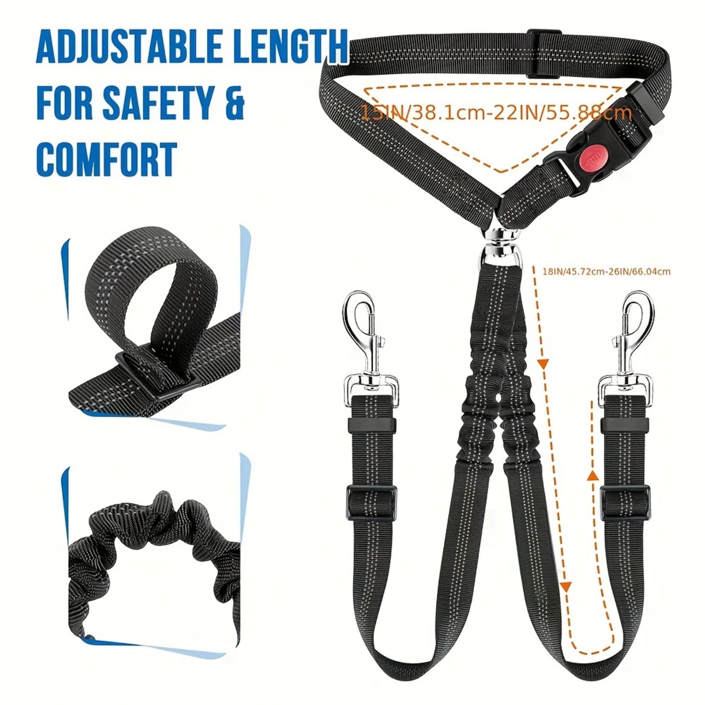 Car Seatbelt - Nylon Safety Harness For 2 Pets
