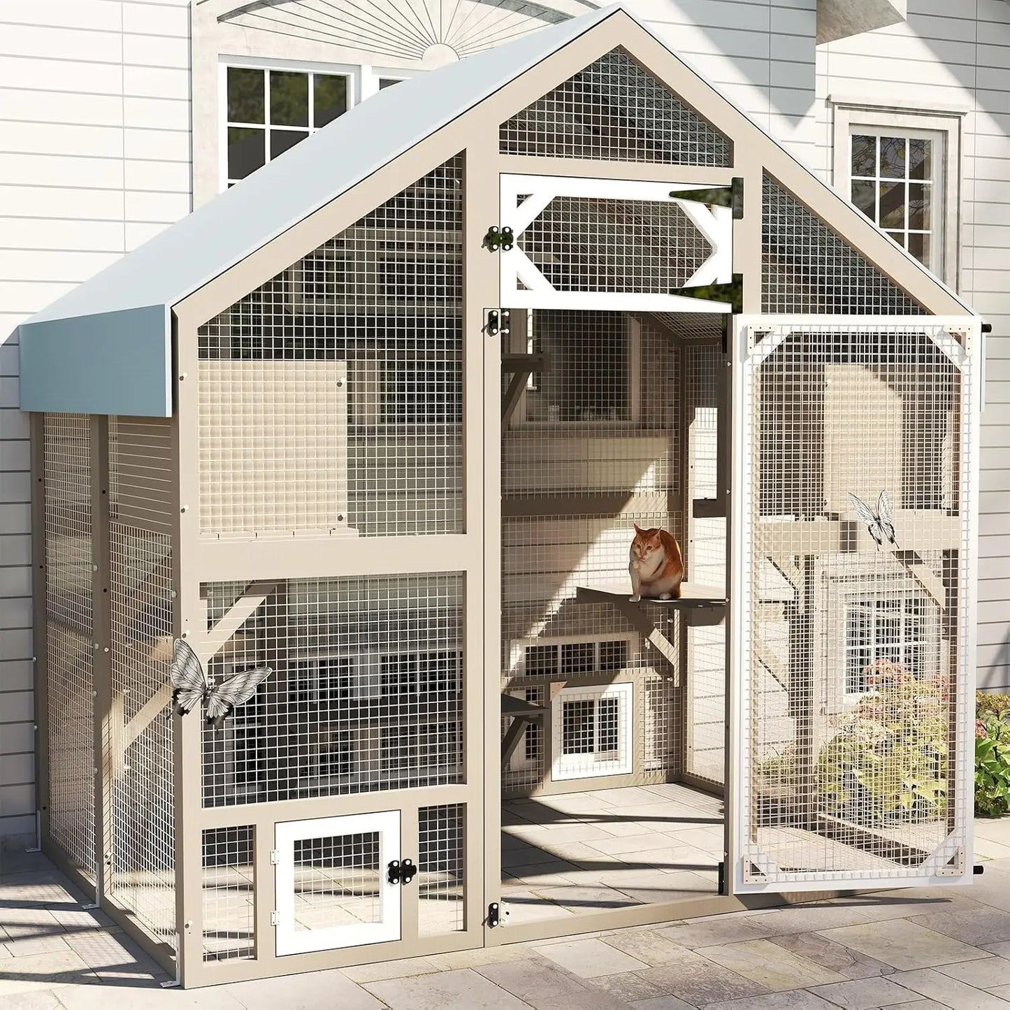 71" Weatherproof Outdoor Cat Enclosure – Large Walk-In Cat House with Window