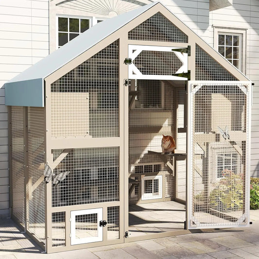 71" Weatherproof Outdoor Cat Enclosure – Large Walk-In Cat House with Window