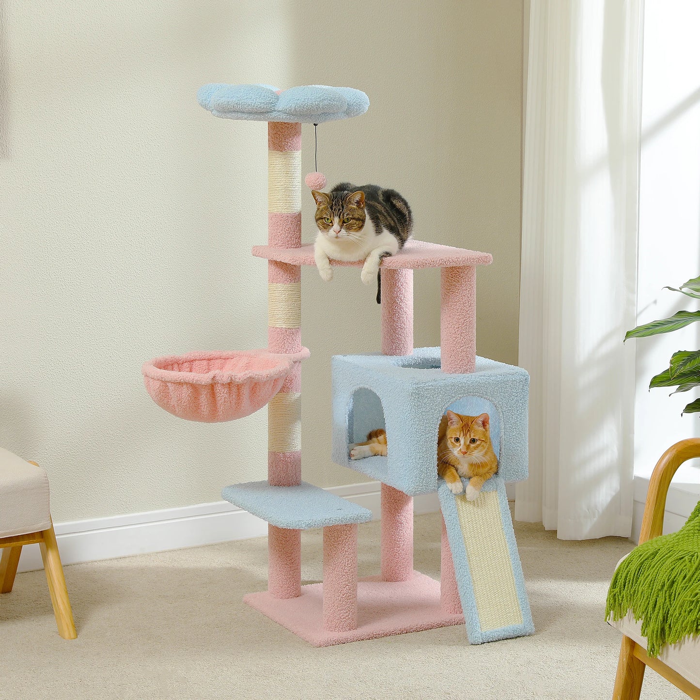 Flower Cat Tower with Sisal Covered Scratching Posts Cute Cat Condo for Indoor Small Medium Cats Top Perch