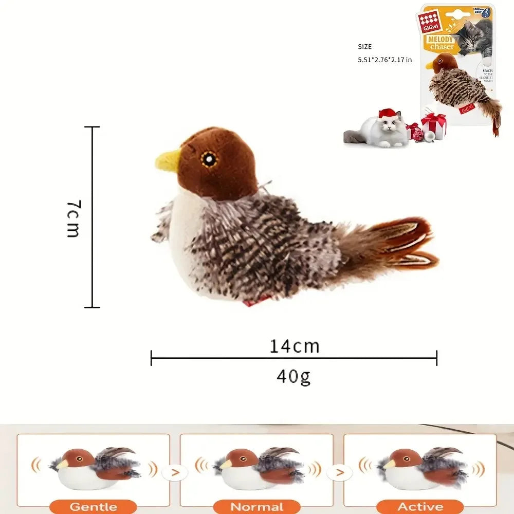 Touch-Activated Flapping Bird Cat Toy Plush Sparrow Kicking Toy with Realistic Chirping Sound, Suitable for Exercise