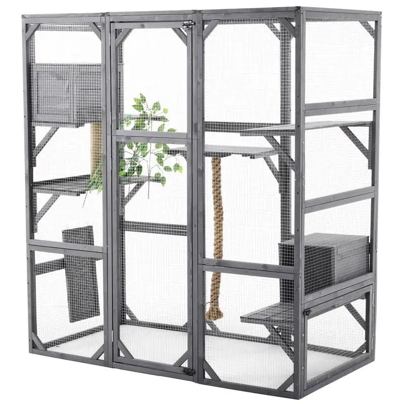 Outdoor Cat House DIY Cat Enclosure Catio with Double Entry Doors 62.8L x 32.2W x 68.5H
